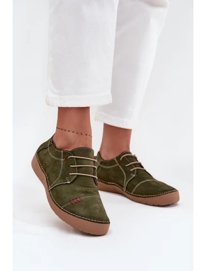 Skórzane Półbuty Damskie Z Przeszyciami Artiker 57C2112 Zielone