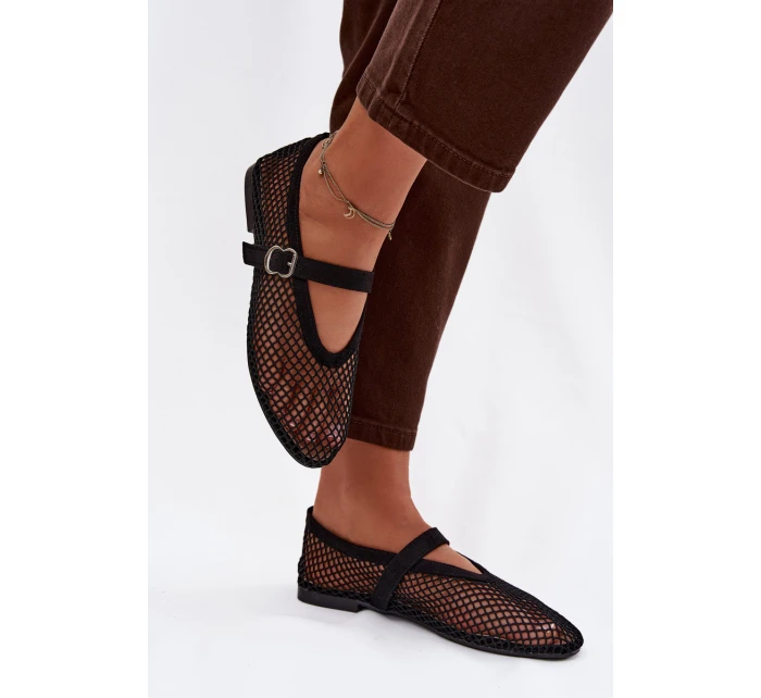 Síťované baleríny s páskem černé Pherina