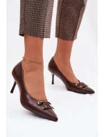 Podpatky Lodičky s ozdobou Eko kůže Hnědé model 22037630 - Boto