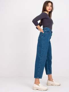 Tmavomodré džínsové nohavice Azalia RUE PARIS s vysokým pásom