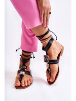 Viazané sandále žabky s kryštálmi čierne Shendon