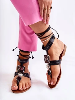 Vázané sandály žabky s krystaly černý Shendon