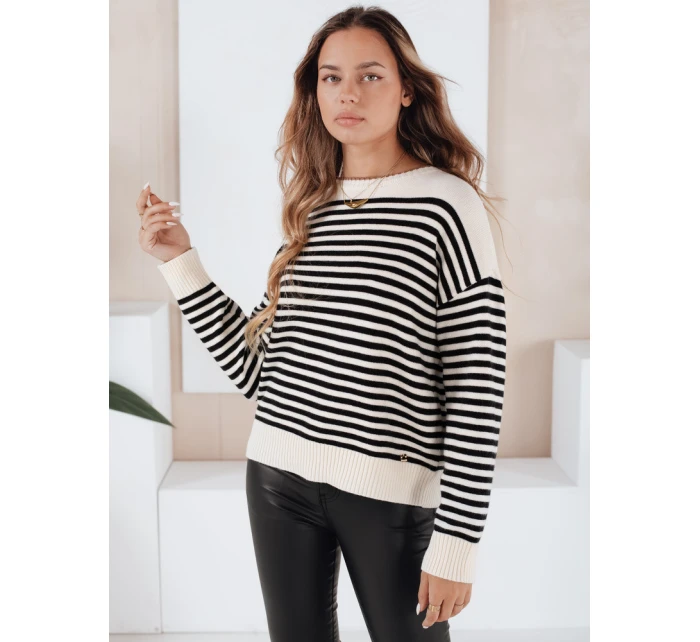 Dámský pruhovaný svetr beige Dstreet model 21991011 - FashionStreet