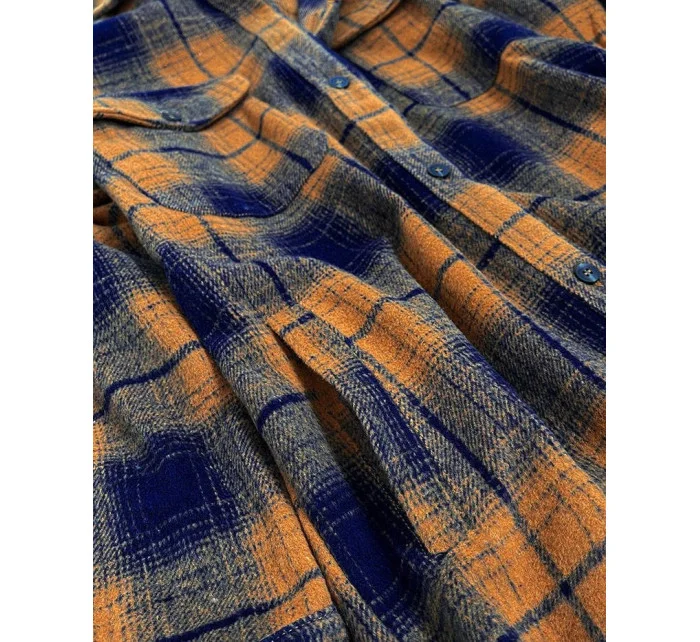 Hnedo-tmavo modrý dámsky károvaný košeľový kabát (8424)