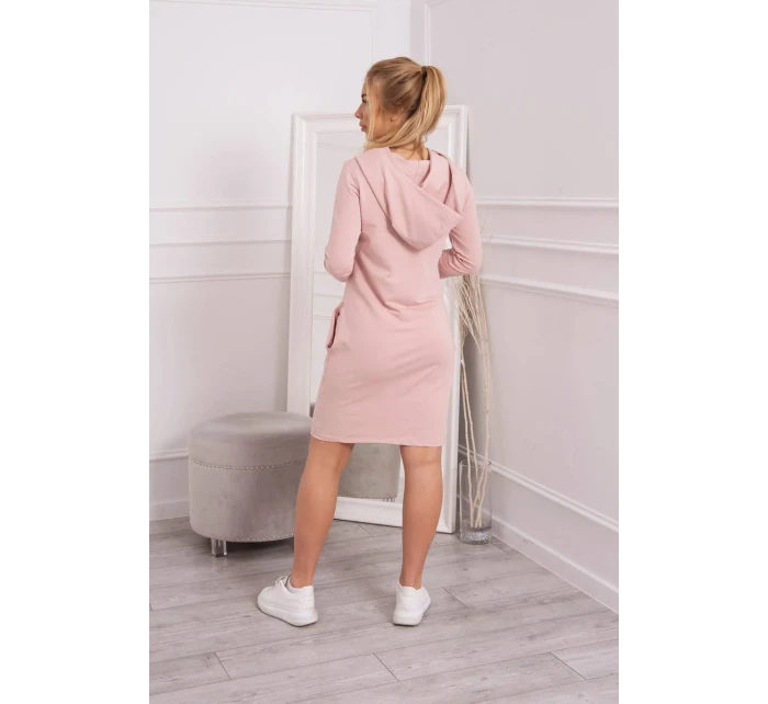 Šaty s kapucňou a vreckami tmavo púdrovo ružové