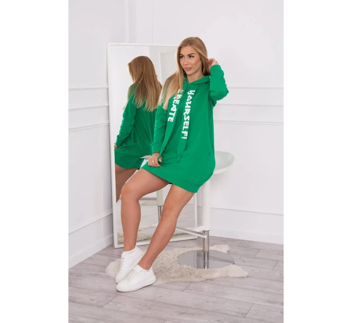 Oversize zelené šaty s kapucňou
