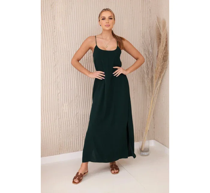 Dlhé šaty bez ramienok tmavozelené