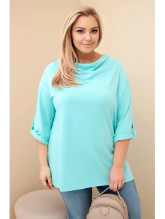Dámská blůza Plus Size s bavlnou volného střihu s vodním výstřihem mátová