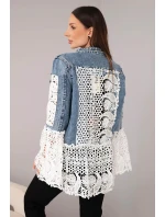 Dámská džínová bunda z bavlny a krajkovým vzorem tmavě džínová