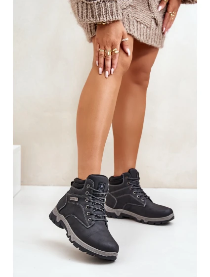 Buty Trekkingowe Męskie Ocieplane Z Eko Skóry Granatowe Neramia Buty Trekkingowe Męskie Ocieplane Z Eko Skóry Granatowe Neramia