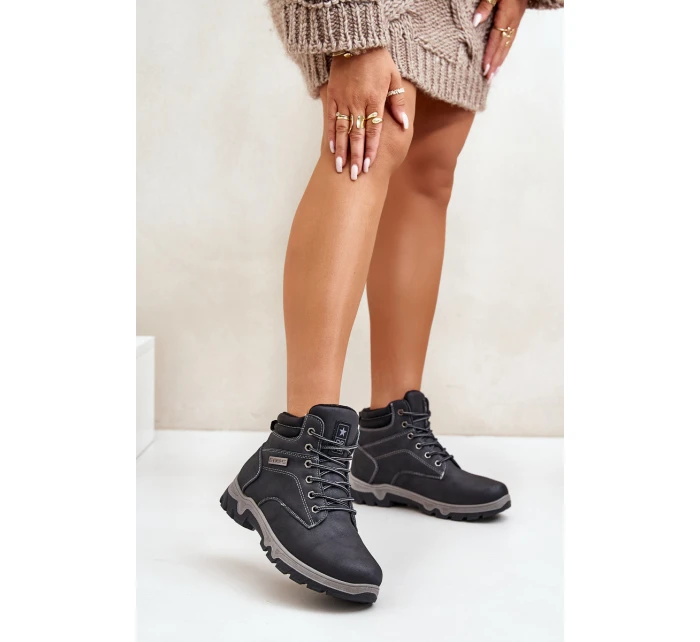 Buty Trekkingowe Męskie Ocieplane Z Eko Skóry Granatowe Neramia Buty Trekkingowe Męskie Ocieplane Z Eko Skóry Granatowe Neramia