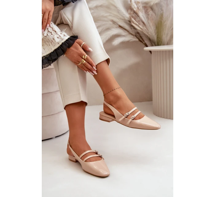 Lakierowane Baleriny Z Paskami Na Niskim Obcasie Beżowe Bialettia Lakierowane Baleriny Z Paskami Na Niskim Obcasie Beżowe Bialettia