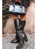 Dámske zateplené kovbojské čižmy Mavine na stĺpikovom podpätku - čierne Dámske zateplené kovbojské čižmy Mavine na stĺpikovom podpätku - čierne