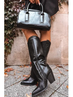 Dámske zateplené kovbojské čižmy Mavine na stĺpikovom podpätku - čierne