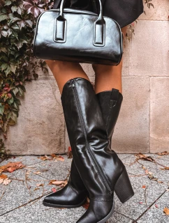 Dámske zateplené kovbojské čižmy Mavine na stĺpikovom podpätku - čierne