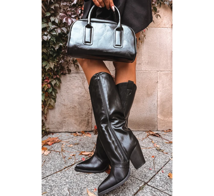 Dámske zateplené kovbojské čižmy Mavine na stĺpikovom podpätku - čierne Dámske zateplené kovbojské čižmy Mavine na stĺpikovom podpätku - čierne