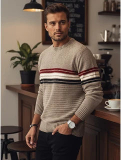 Pánsky pruhovaný sveter svetlohnedý FashionStreet WX2282