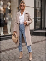 Dlhý dámsky dvojradový kabát s opaskom, béžový, FashionStreet NY0805 Dlhý dámsky dvojradový kabát s opaskom, béžový, FashionStreet NY0805