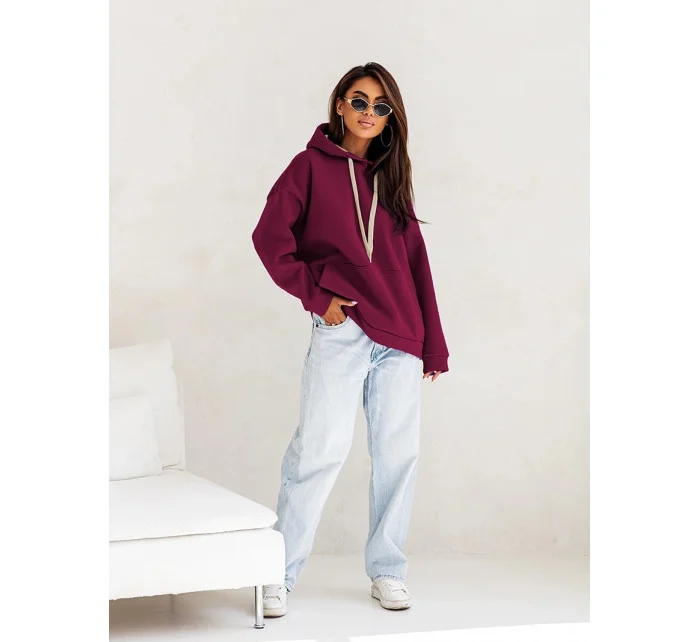 Hrubší dámská klokaní mikina ve vínové bordó barvě model 21777408 - Moon Hrubší dámská klokaní mikina ve vínové bordó barvě model 21777408 - Moon