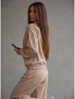 Béžová dámska tepláková súprava - mikina so stojačikom a nohavice (82162)