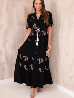 Viskózové šaty s vyšívaným vzorem černý