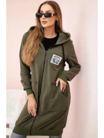 Dámská delší mikina s kapucí a zipem khaki