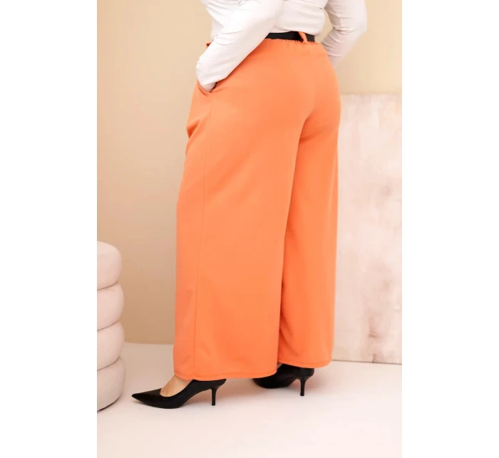 Dámske Plus veľkosť široké nohavice z viskózy s marhuľovým pásom Dámske Plus veľkosť široké nohavice z viskózy s marhuľovým pásom