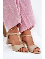 Dámské Sandály Na Podpatku S Dekorativním Páskem Eko Kůže Zlaté model 21696870 - EVENTO