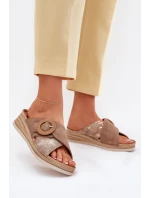 Klapki Damskie Na Koturnie Z Ozdobną Klamrą Inblu RV000012 Brązowe