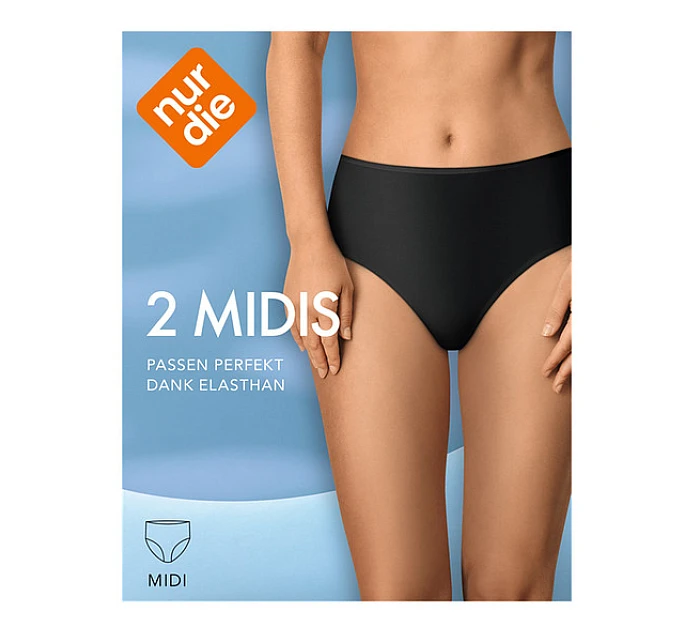 Dámske nohavičky s vysokým strihom 2 ks NUR DIE COTTON MIDISLIP 2x - NUR DIE - čierna