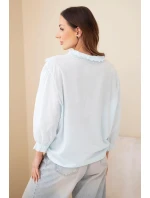 Dámske bavlnené tričko s čipkou a kravatami modré