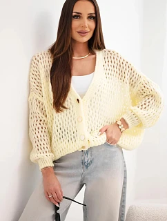 Dámský svetr oversize s knoflíky model 22293748 žlutý - K-Fashion