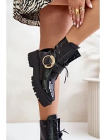 Kožené boty se zlatou sponou černé model 21672986 - Zazoo