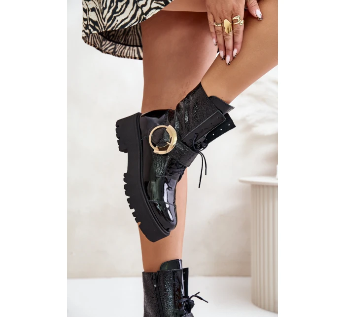 Kožené boty se zlatou sponou černé model 21672986 - Zazoo