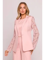 Dámské sako s krajkovými rukávy model 21857561 Pudr růžová - Moe