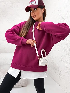 Mikina s kapucňou nadrozmernej veľkosti s imitáciou košele bordová (82163)