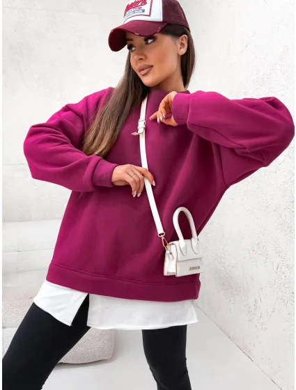 Dámská oversize mikina ve vínové bordó barvě s košile model 20899085 - Moon