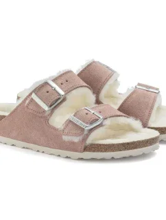 Birkenstock Arizona Suede Leather Shearling Pink Clay LAF insulated žabky úzke (1023258) dámske