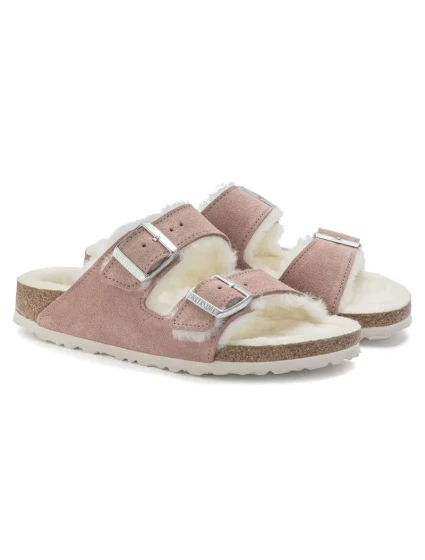 Birkenstock Arizona Suede Leather Shearling Pink Clay LAF Insulated Flip Flops Narrow (1023258) - dámske