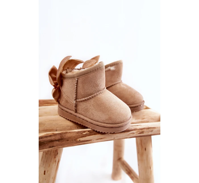 Dziewczęce Ocieplane Śniegowce Z Kokardkami Beżowe Meriva Dziewczęce Ocieplane Śniegowce Z Kokardkami Beżowe Meriva