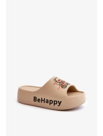 Ľahké dámske papuče na hrubej podrážke s penou medvedík tmavobéžovej farby Serefina