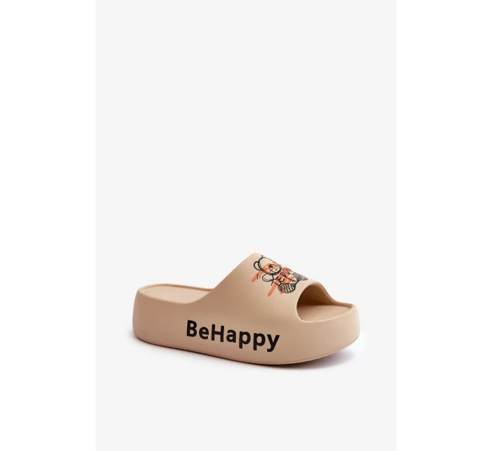 Ľahké dámske papuče na hrubej podrážke s penou medvedík tmavobéžovej farby Serefina