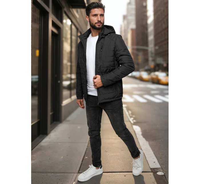 Pánská přechodná prošívaná bunda s kapucí černá Dstreet model 21983032 - FashionStreet