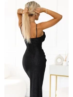 563-2 COSIMA Lesklé, fenomenálne šaty s drapériou - ČIERNE 563-2 COSIMA Lesklé, fenomenálne šaty s drapériou - ČIERNE
