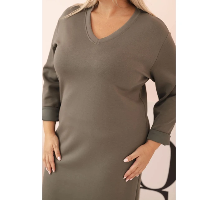 Dámske Plus veľkosť maslo V-neck sukňa s rukávmi khaki