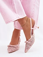 Dámské krajkové sandály na podpatku s mašlí Růžové Maribelle