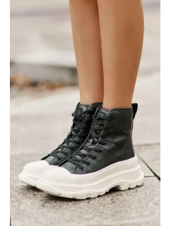 Skórzane Ocieplane Trampki Na Masywnej Platformie Big Star OO274A599 Czarne