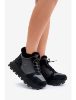 Skórzane Sneakersy Trapery Damskie Z Futerkiem Na Platformie Big Star OO274A329 Czarne Skórzane Sneakersy Trapery Damskie Z Futerkiem Na Platformie Big Star OO274A329 Czarne