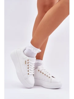 Sneakersy Damskie Na Platformie Eko Skóra Białe Lelandine
