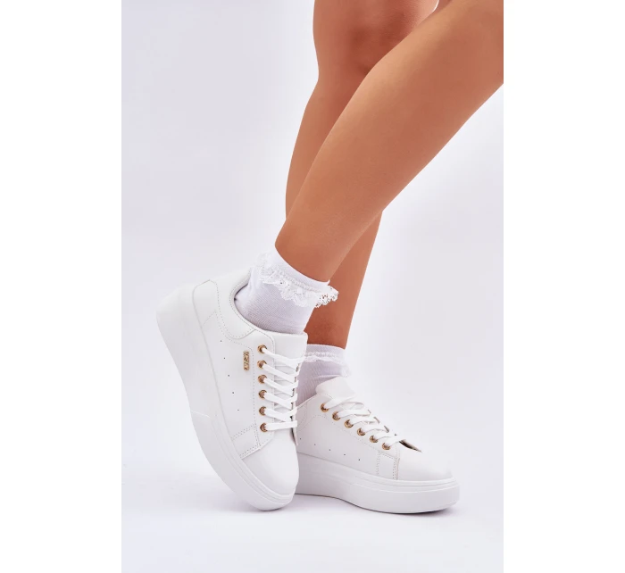 Sneakersy Damskie Na Platformie Eko Skóra Białe Lelandine